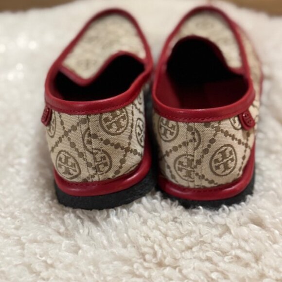Tory Burch red leather and beige T Monogram Buddy Loafer size 9 - Picture 9 of 9
